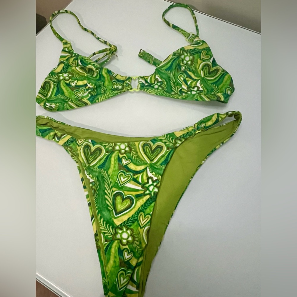 Blackbough Green Heart Print Bikini